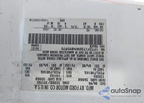 1998 Ford F-150 Standard/Xl/Xlt из США, поврежденный, VIN 1FTZF1720WNB95970